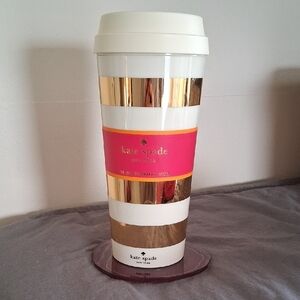 kate spade Gold and White Striped Travel Mug